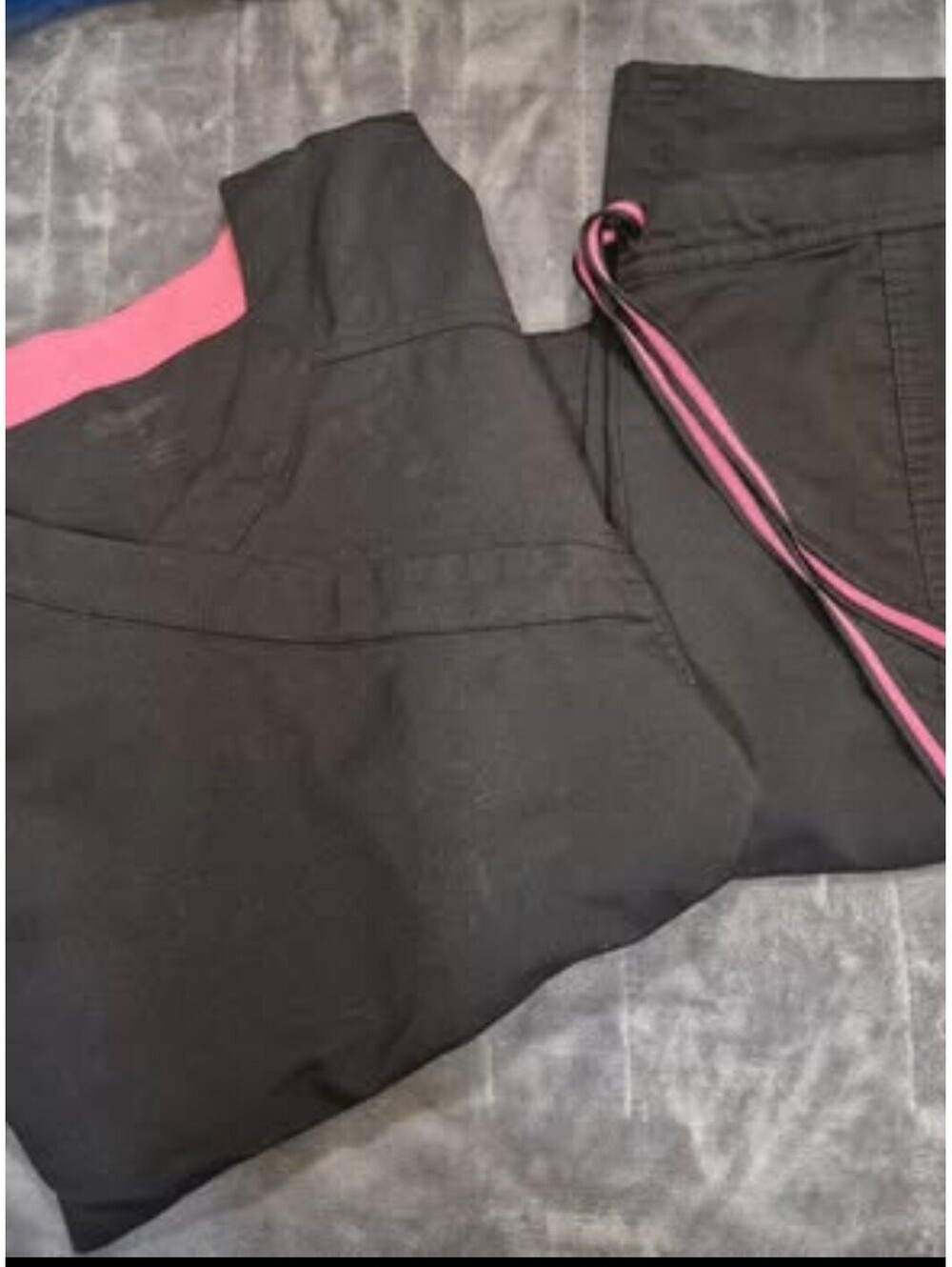 Scrubstar Black Scrub Top and Pants with Pink Trim